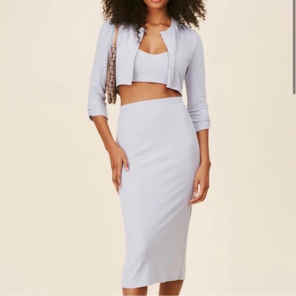 Reformation Lavender Knit Skirt Set